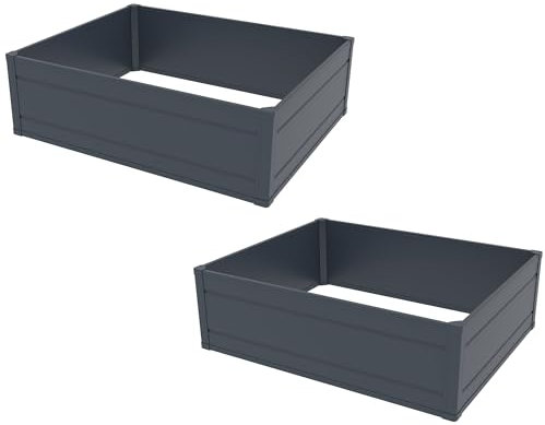 Garden Gear Dark Grey Raised Garden Bed – Heavy-Duty Planter, Weatherproof & Easy-to-Assemble Planter with Open-Bottom Drainage for Patios & Small Gardens (Large 100x80cm x2)