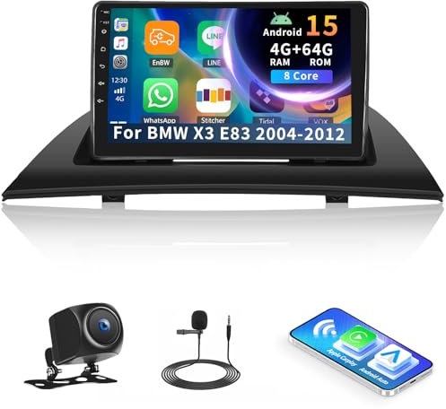 Qualcomm 4G+64G 8Core GOHHDL Autoradio Android 15 per BMW X3 E83 2004-2012 con Navi Carplay Android Auto, 9 Pollici Auto Schermo 2Din con GPS WIFI Bluetooth FM/RDS Radio DSP SWC Retrocamera+MIC