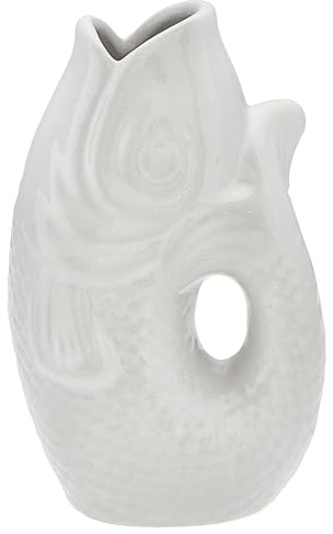 Vase Fisch 'Blubb' | 15x17x9cm Dolomit weiß | Blumenvase Dekovase Tischvase Fischform Fischmaul Griff (1 x Vase weiß 17cm)