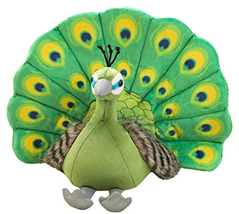 AQCQDQ Pfau Plüsch Vogel Plüschtier, Lebensechtes Kuscheltier Pfau Deko 25x30 cm, Pfau Modell Simulation Wildtier Modell Home Office Dekoration Für Geschenke Fotografie Requisiten (Grün)