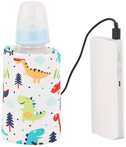 VIFERR Portable Bottle Warmer USB Milk Water Warmer Cover Travel Stroller Insulated Bag Baby Nursing Bottle Heater (Dinosaur)