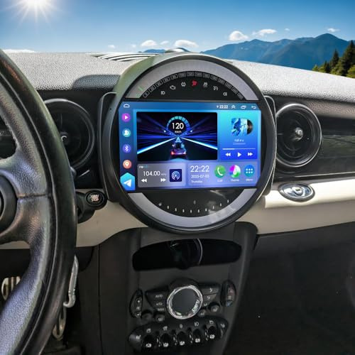 9 4G+64G Double Din Car Stereo for Mini Cooper R56 2007-2014 Android 13 Car Stereo Radio Receiver GPS NAV Headunit w/Wireless Carplay & Android Auto FM/RDS AHD Backup Camera Mirror Link Split Screen