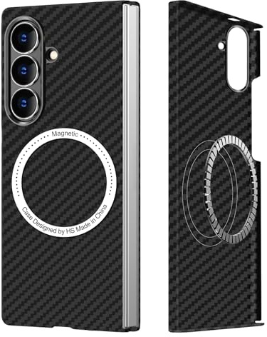 Kohlefaser für Samsung Galaxy Z Fold 7 5G Hülle, Carbon Textur Handyhülle aus echter Aramidfaser, Ultradünne und leichte mit Magnetisch, Cover Case Tasche für Samsung Z Fold 7 (Schwarz)