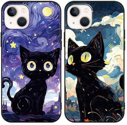 Stradvnaly 2 Stück Handyhülle für iPhone 17 Pro max Hülle 6,9,Cute Anime Katze Sternenhimmel Aesthetic Case,Schwarz Cat Cartoon Ästhetik Starry Night Schutzhülle Silikon TPU Stoßfeste Cover
