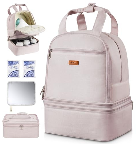 VEVOR Breast Pump Backpack, Breast Feeding Bag with Ice Pack, Fits for S1/S2, Pumping Accessories & Breastmilk Storage, Portable Pump Carrying Case for Work, Travel and Family Use, Light Pink