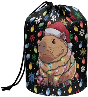 Wnbucioht Cute Capybara Drawstring Cosmetic Bag for Women Stand up Makeup Bag C Toiletry Bag Christmas Decorations Travel Makeup Organizer Case Foldable Toiletry Bucket Bags for Women Girls Gift