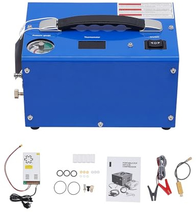 HUOMMGS Compresor de aire PCP de 300 bares, 12 V/110 V/220 V, PCP con función de parada automática, conexión rápida de 8 mm, pantalla LED, compresor de aire para rifles PCP Airsoft