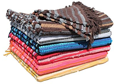GMMH Fleckerlteppich Baumwolle Streifen Handweb Teppich Flickenteppich Fleckerl Handwebteppich (46 x 77 cm, gelb)