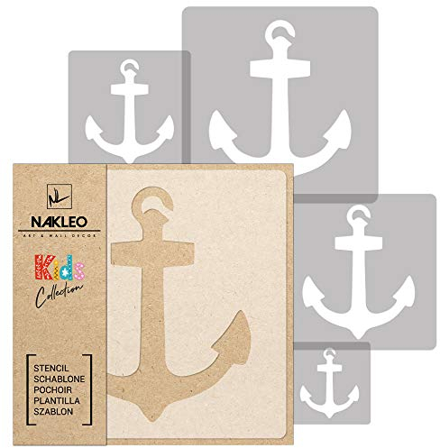 NAKLEO Schablonen Malen für Kinder, 5 Stück Set 9x9 bis 34x34cm Anker Marine Seefahrt, Wiederverwendbare Kunstoff Kinderzimmer Malvorlage Raumdekoration, Basteln DIY Wand Möbel Papier