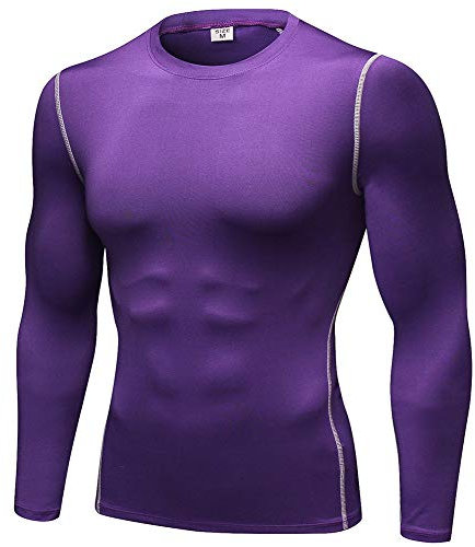 Shengwan Maglietta da Corsa Uomo Asciugatura Rapida Maglia a Compressione Manica Lunga Viola XXL