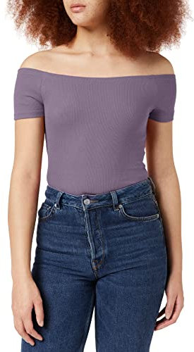 Urban Classics Ladies Off Shoulder Rib Tee, Maglietta a Maniche Corte Donna, Viola (Dustypurple 02249), X-Small