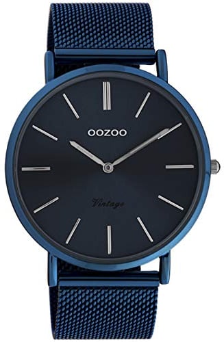 Oozoo Vintage Armbanduhr mit Edelstahl Milanaise Metallband 44 MM Dunkelblau/Dunkelblau C20015