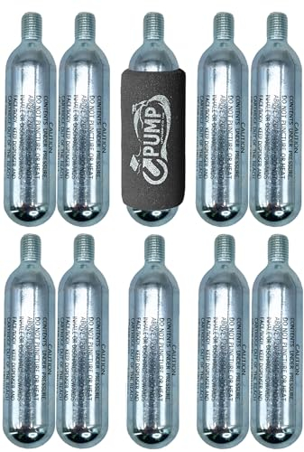 CO2 Chargers, 10 x 16g Threaded Cartridges, Bike Bicycle Tyre Pump Inflator Gas Canister + Insulated Safety Cover