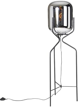 Qazqa - Design Stehlampe schwarz mit Rauchglas - Bliss I Wohnzimmer I Schlafzimmer - Länglich - LED geeignet E27
