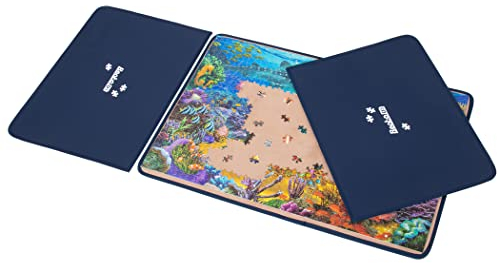 Becko Jigsaw Puzzle Board with Covers Portable Puzzle Mat for Puzzle Storage Puzzle Saver, Non-Slip Surface, Up to 1000 Pieces (Blue/Khaki)