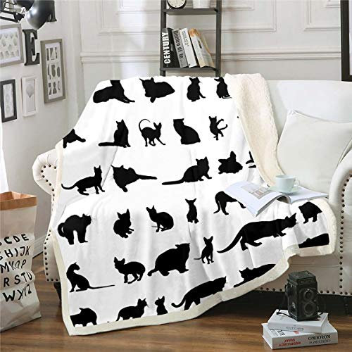 Couvertures et Plaids pour Chat pour Enfants garçons Filles et garçons Noir et Blanc Couverture en Polaire avec Animal Mignon Couverture Respirante Sherpa Double 152,4 x 200,7 cm