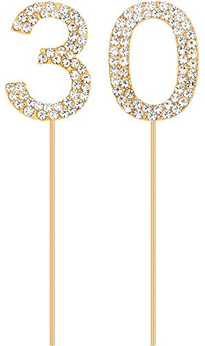 30 Gold Cake Topper Crystal Rhinestones Decorative Cake Topper for 30th Birthday Party or Anniversary Party Supplies