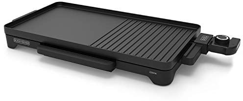 BLACK+DECKER BXGB2200E - Piastra/Grill. 2200W. Superficie di cottura 49x27cm. Vaschetta di raccolta del grasso. Rivestimento antiaderente. Pulizia facile. Termostato. Piedini antiscivolo.
