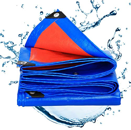 ZGQ Plane Wasserdicht Mit Ösen5x10m, Schutzplane Mehrzweck-wasserdichte Poly-Plane, Für Balkon Boden Camping Pavillon Gartenmöbel Gartenlounge Kugelgrill Quadratisch Trampolin, Blau Orange