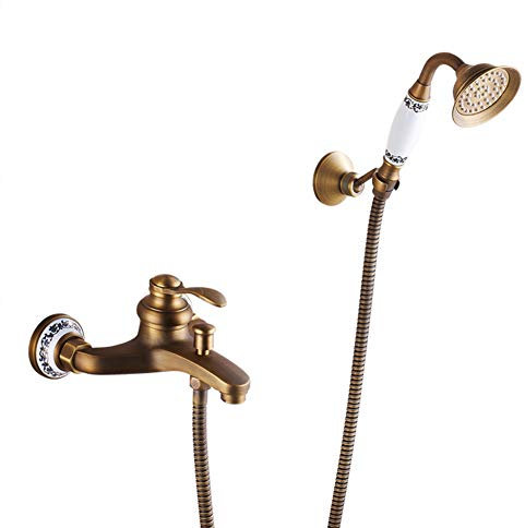 Robinet De Baignoire, Mitigeur Douche Montage Mural Avec Douche À Main, Mitigeur De Baignoire Monocommande Laiton Avec Support Et Flexible 150Cm, Pour Salle De Bains, Antique Style, Bronze