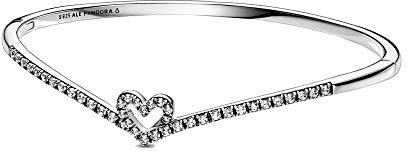 PANDORA Wish funkelnder Wishbone Herz Armreif aus Sterling Silber/Größe: 17,5cm (M)