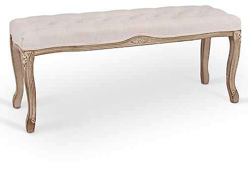 VONLUCE Ottoman Bench, 112 cm French Vintage Bench with Padded Seat Wood Frame, Button Tufted Bench for Entryway Living Room Bedroom Decor, Vanity & Piano Bench End of Bed Bench & Foot Stool, Beige