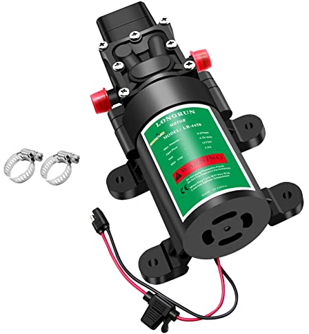 LONGRUN 12V DC Water Pump, 4.5L/Min Self Priming Diaphragm Water Pump,85 Psi High-Pressure for Caravan Camper Boat Shower Lawn Garden