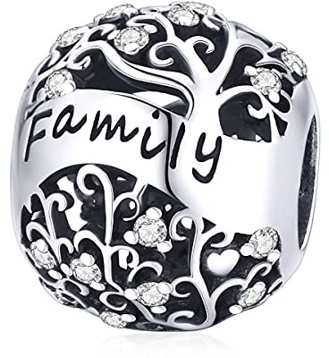 Shining Charm Family Tree of Life 925 Sterling Silver Charms Christmas New Year Gifts for Mum Daughter Sister Granddaughter Nana Grandma Auntie Niece Girlfriend Charm