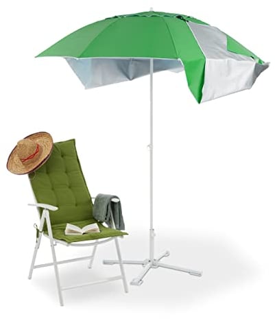 Relaxdays Verde Sombrilla de Playa, con estaca, Bolsa de Transporte, protección UV 50, 210 x 175 cm, 2 en 1, Color poliéster 40% Acero 10% plástico, 210x175cm