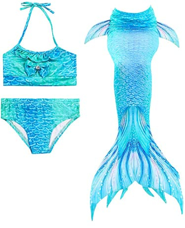 NAITOKE Meerjungfrauenschwanz zum Schwimmen für Kinder mit Bikini für Mädchen,3pc ohne Monoflosse