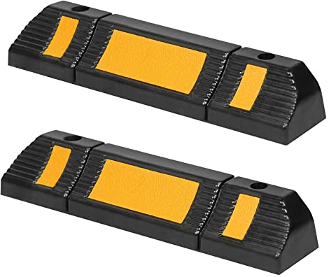XMTECH 2er Radstopper für garage Reifenstopper Anfahrschutz Parkstopper, Gummi Parkbegrenzung für Parkplätze Garagen, mit Reflexionsstreifen Schwarz-Gelb, 60 x 12 x 10 cm (2 Stück)