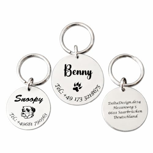 Hundemarke Ø 20mm aus Edelstahl mit Lasergravur | Dog Tag Anhänger, Dogtag, Hundehalsband, Katze Welpen Tiermarke Pferd Hundeanhänger