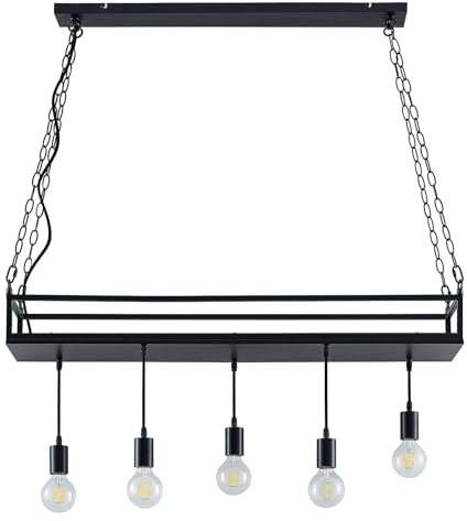Lindby Pendelleuchte Kirista (Retro, Vintage Antik) in Schwarz aus Metall (5 flammig E27) - Deckenlampe Esstischlampe Hängelampe Hängeleuchte Wohnzimmerleuchte