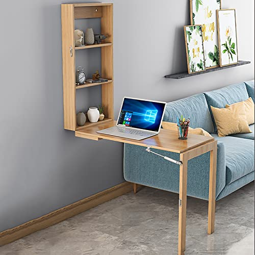 Wandmontierter Schreibtisch mit Ablagefächern, platzsparender aufklappbarer Computertisch für das Büro Studier- und Schreibarbeitsplatz freistehender 3-stufiger Leiterregal-Schreibtisch, Natural