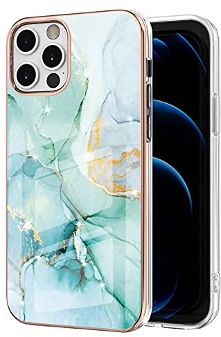IMIRST Basic Case Compatiable with iPhone 12 Pro Max IMD Soft TPU Silicone Bumper Matte Marble Scratch-Resistant Slim Protective Phone Case Back Cover for Apple iPhone 12 Pro Max,YBI Green