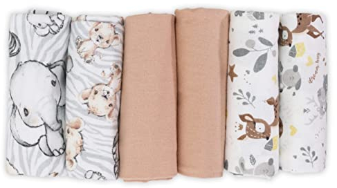FENSILO torchons Molleton, Paquet de 6 Couches en Flanelle 100% Coton, 80x80 cm, torchons en Flanelle bébé, torchons en Flanelle Unisexe pour rots, pour garçons ou Filles, Motif Animal CERF.