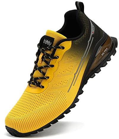 Kricely Chaussures de Trail Homme Respirantes Antidérapantes Chaussure de Randonnée Trekking Outdoor Fitness Chaussures de Marche(Jaune 45)