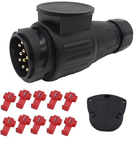 HISports Anhänger Stecker 13 Polig mit Parking Cover 12V Wasserdicht Anhängerstecker 13 Poliger 13 Pin Hänger Stecker 13 Poliger Anhänger Stecker 13 Poliger Stecker Für Anhänger LKW RV Cars Boot