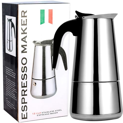 DITOSH 4 Tasse Stovetop Espresso Maker Stainless Steel Moka Pot Espresso Maker Percolator Italian Coffee Maker Capable Mocha Coffee Machine Cafe Classic Maker for Home et Camping 200ml 6.6oz