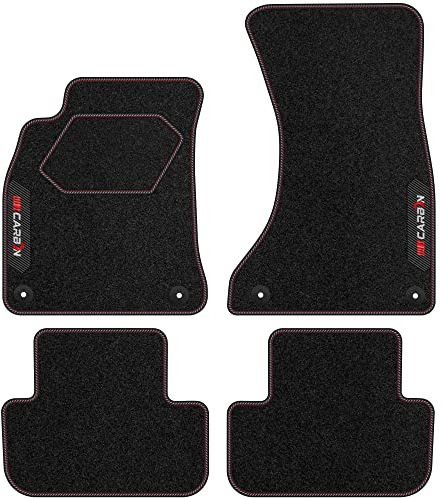 MOTOS Personalisierte Velours-Fußmatten Carbon Series passend für Audi A4 B8 2008-2015 - Premium, Carbon, Rot Frischen Sie den Look Ihres Autos mit Velours-Fußmatten im hochmodernen Carbonfaser-Design