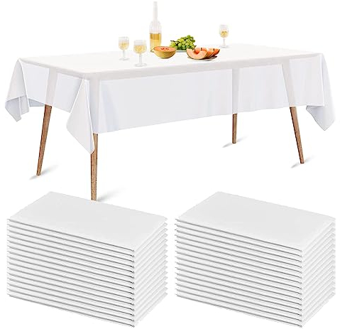 rngwaper Lot de 20 Nappes Jetables, 140 x 200cm Nappes Imperméable en PEVE Jetables Rectangulaires Nappe Blanche Couverture de Table de Fête pour Pique-Nique Barbecue, Mariages, Banquet
