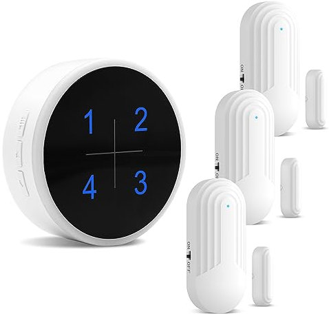 Wireless Door Open Sensor Alarm Chime with LED Number Display,110db Loud, Waterproof Door Alarm Sensor for Home Store Office Security with 500Ft Range 5 Volume Levels Adjustable(1Receiver+ 3Sensor)