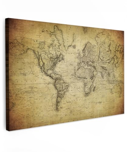 MuchoWow© Bilder 90x60 cm Wohnzimmer Deko Modern Wandbild Foto auf Leinwand Bild Schlafzimmer Room Decor Geschenke Weltkarte Wand - Landkarte Welt - Vintage - Antik - Braun - Papier