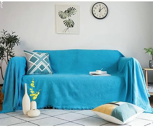 Daesar Sofabezug Universal 230x250CM, Couchbezug Eckcouch 2 Sitzer mit Rhombisch Muster Blau Überwurf Sofa Katzenschutz Couch Überzug rutschfest