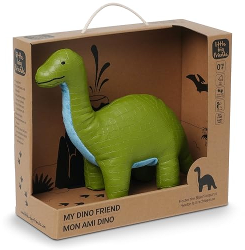 Little Big Friends Dino Friends | Stimuliert die Sinne mit Farben, Texturen und Einer klingelnden Glocke | Veganes Leder | Leicht zu reinigen | Hector der Brachiosaurus