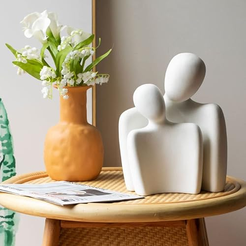 Kityemo Statua di coppia in ceramica, Decorazione scultura astratta, Statua d'amore creativa come ornamento per soggiorno camera da letto ufficio, Figurina bianca, Regali per coppia.