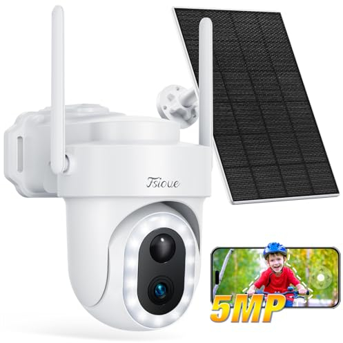 3K Telecamera Wi-Fi Esterno Senza Fili, 360° PTZ Videocamera Sorveglianza Esterno con Pannello Solare, 5MP Visione Notturna a Colori, AI Rilevamento Umano, Audio a 2 Vie, Sirena,Compatibile con Alexa
