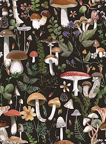 Auspicium Boho Jungle Peel and Stick Wallpaper Mushroom Forest Self Adhesive Removable Vintage Colourful Floral Wallpaper Vinyl Contact Paper for Decorative Bedroom Bathroom Home Wall (17.3x118)