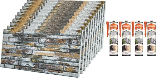 Izodekor Revêtement mural imitation pierre polystyrène 3D, Pour cuisine, salle de bains, balcon, chambre à coucher, salon, mur arrière de cuisine et terrasse, Style touche de montagne (10 panneaux