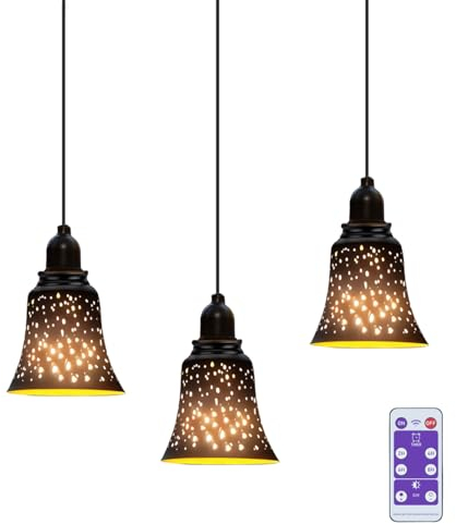 EcoGehen 3er Dekorative Hängelampe ohne Strom Wohnzimmer Schwarz Golden Hängeleuchte mit Batterie Fernbedienung Batteriebetriebene Lampe Metall Lampenschirm Pendelleuchte Pavillon Beleuchtung